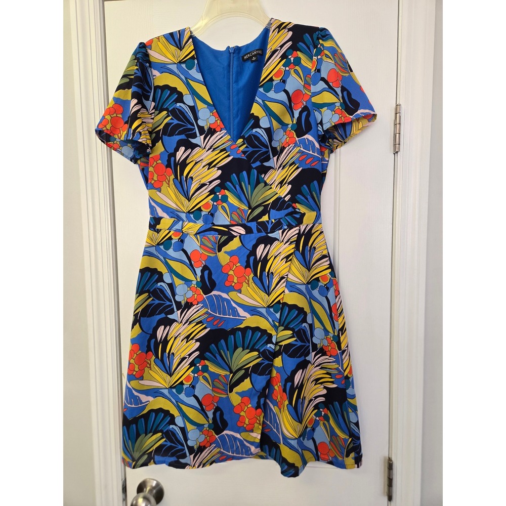 J.Crew Mercantile Blue Tropical Floral Faux Wrap Mini Dress 6 Resortwear Preppy
